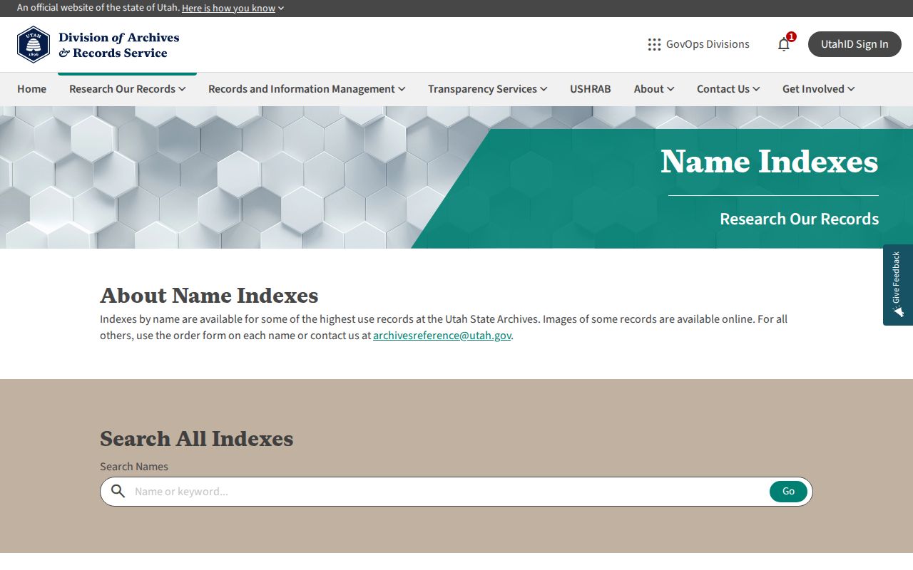 South Jordan people search in Utah State Archives name indexes