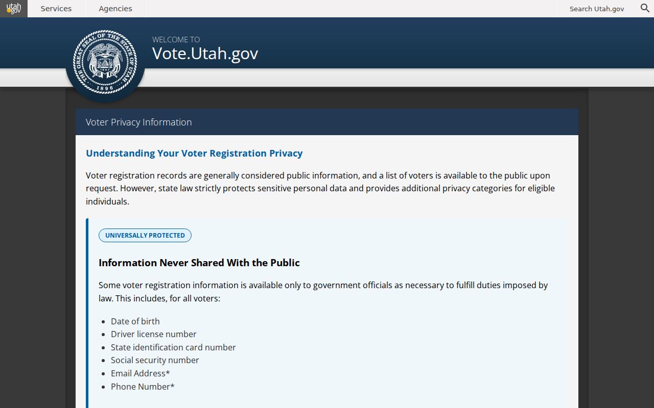 South Jordan voter registration privacy and At-Risk classifications
